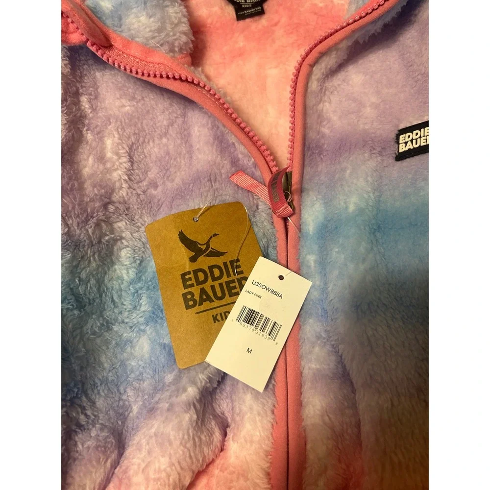 NWT Eddie Bauer Kids Rainbow Sherpa Hoodie Jacket Pastel Fleece Zip Up M 10/12